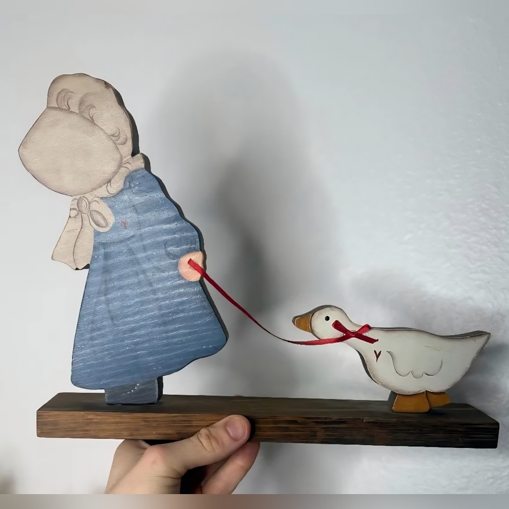 Charming Wooden Figurine with Goose